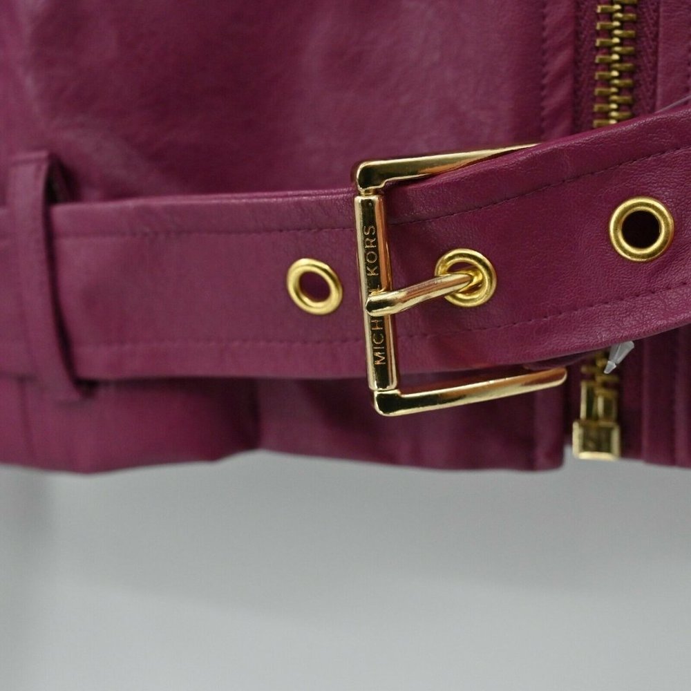 NEW MICHAEL MICHAEL KORS Women's Sz S Burgundy Biker Vegan Leather Moto Jacket - Picture 5 of 11